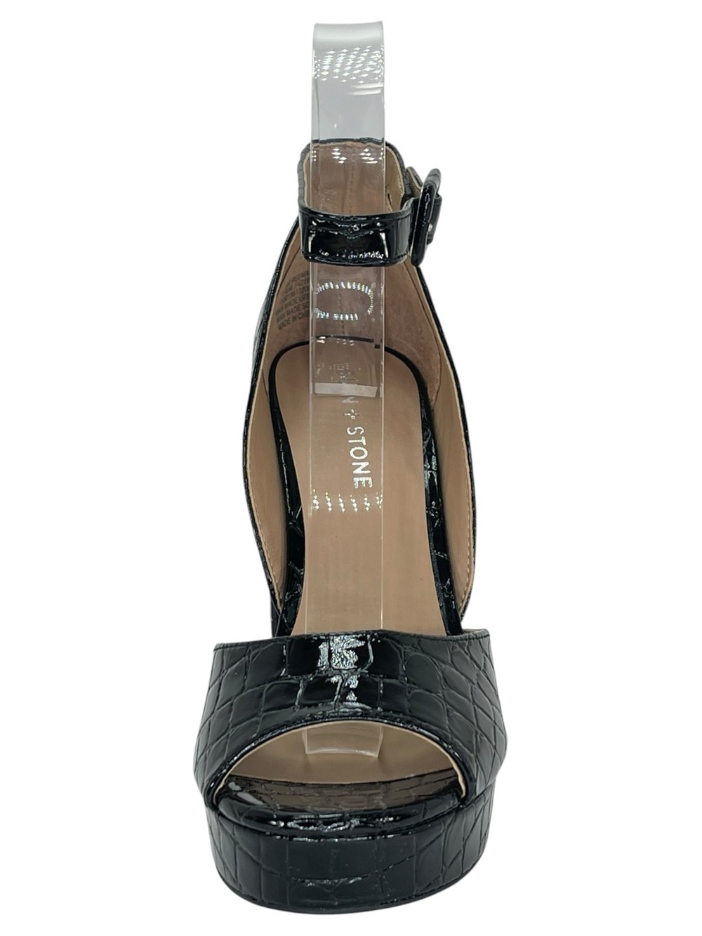 Sun + Stone Reemaa Black Croco Patent Leather Womens Heels Size 7.5M - Picture 6 of 12